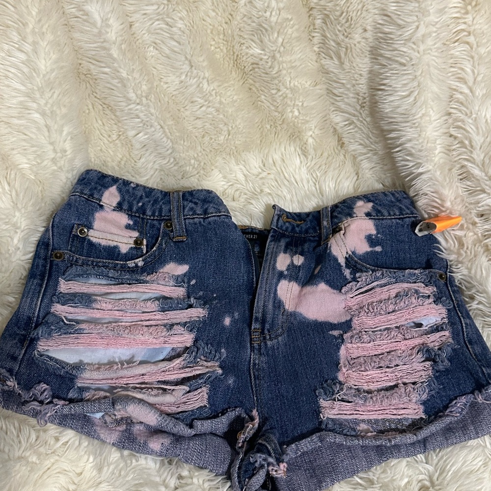 Forever 21 Pink Acid wash Distressed Jean Shorts